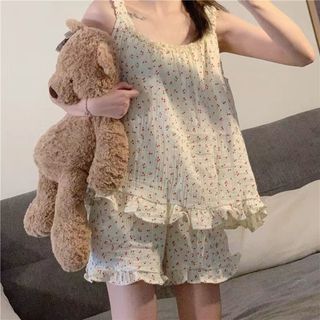 Bộ Pijama Hai Dây Dễ Thương Vải Đũi Cực Mát (Có Bigsize) Two-Piece Pajama【LittleStar6】