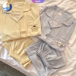 Bộ Đồ Ngủ Pijama Hai Mảnh Tay Ngắn In Họa Tiết Hoạt Hình Cinnamoroll Kuromi Pom Pom Dành Cho Nữ【LittleStar1】