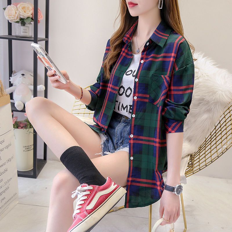 Áo Sơ Mi Tay Dài Kẻ Sọc Ca Rô Thiết Kế Trẻ Trung Cho Nữ