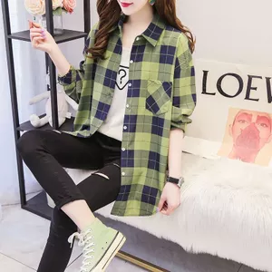 Áo Sơ Mi Tay Dài Kẻ Sọc Ca Rô Thiết Kế Trẻ Trung Cho Nữ