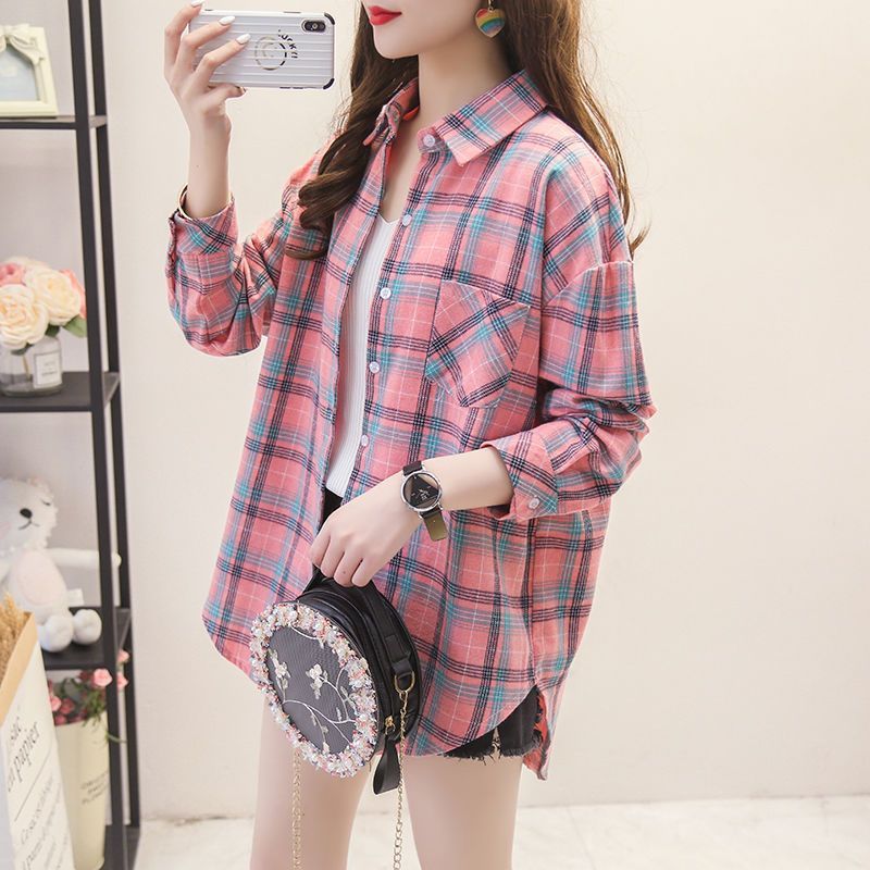 Áo Sơ Mi Tay Dài Kẻ Sọc Ca Rô Thiết Kế Trẻ Trung Cho Nữ