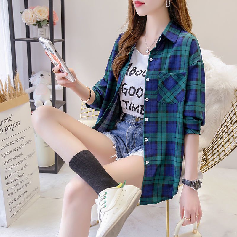 Áo Sơ Mi Tay Dài Kẻ Sọc Ca Rô Thiết Kế Trẻ Trung Cho Nữ