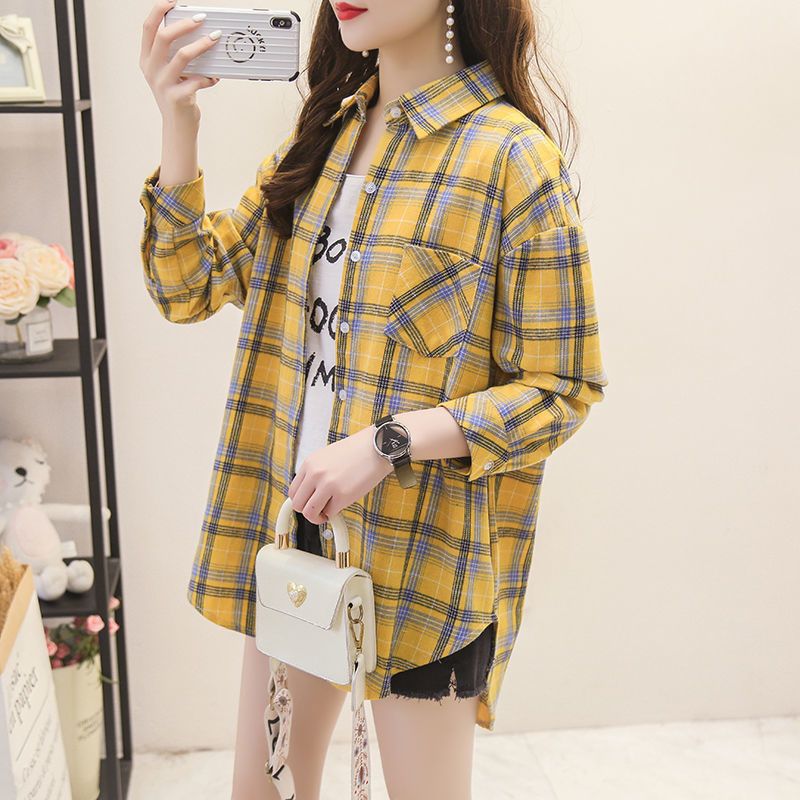Áo Sơ Mi Tay Dài Kẻ Sọc Ca Rô Thiết Kế Trẻ Trung Cho Nữ