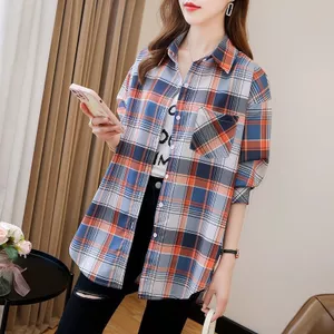 Áo Sơ Mi Kẻ Sọc Đỏ Vàng Nữ Tay Dài Áo Sơ Mi Nữ Đáy Top