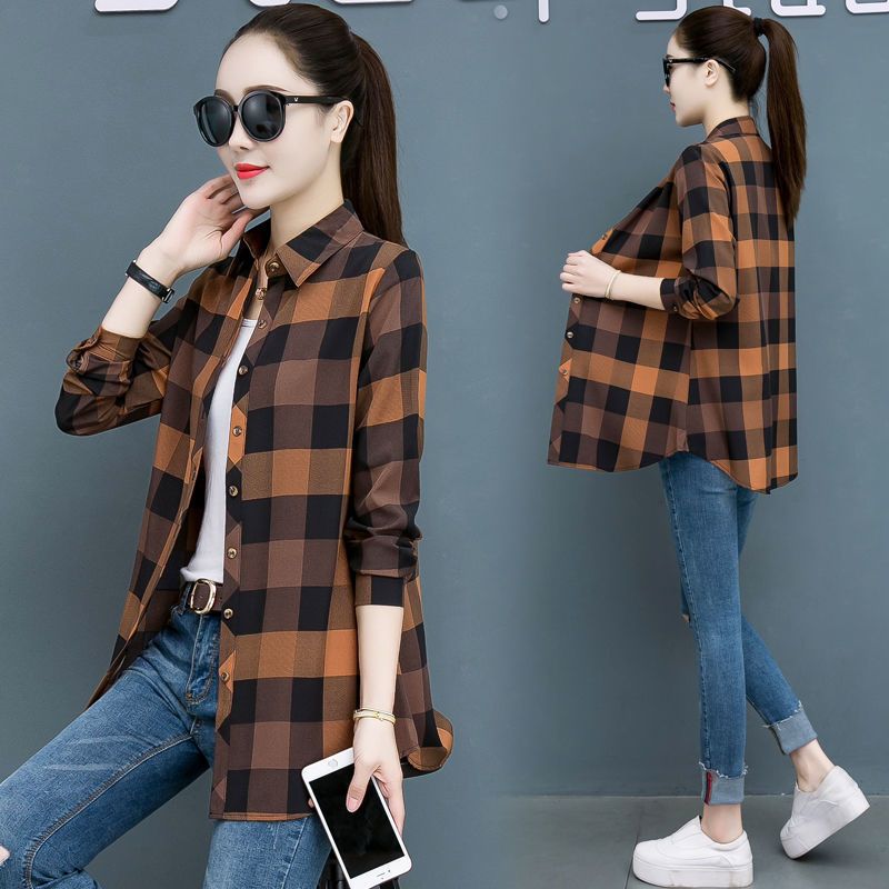 Áo Sơ Mi Nữ Dài Tay Họa Tiết Ca Rô Phong Cách Hàn Sành Điệu
