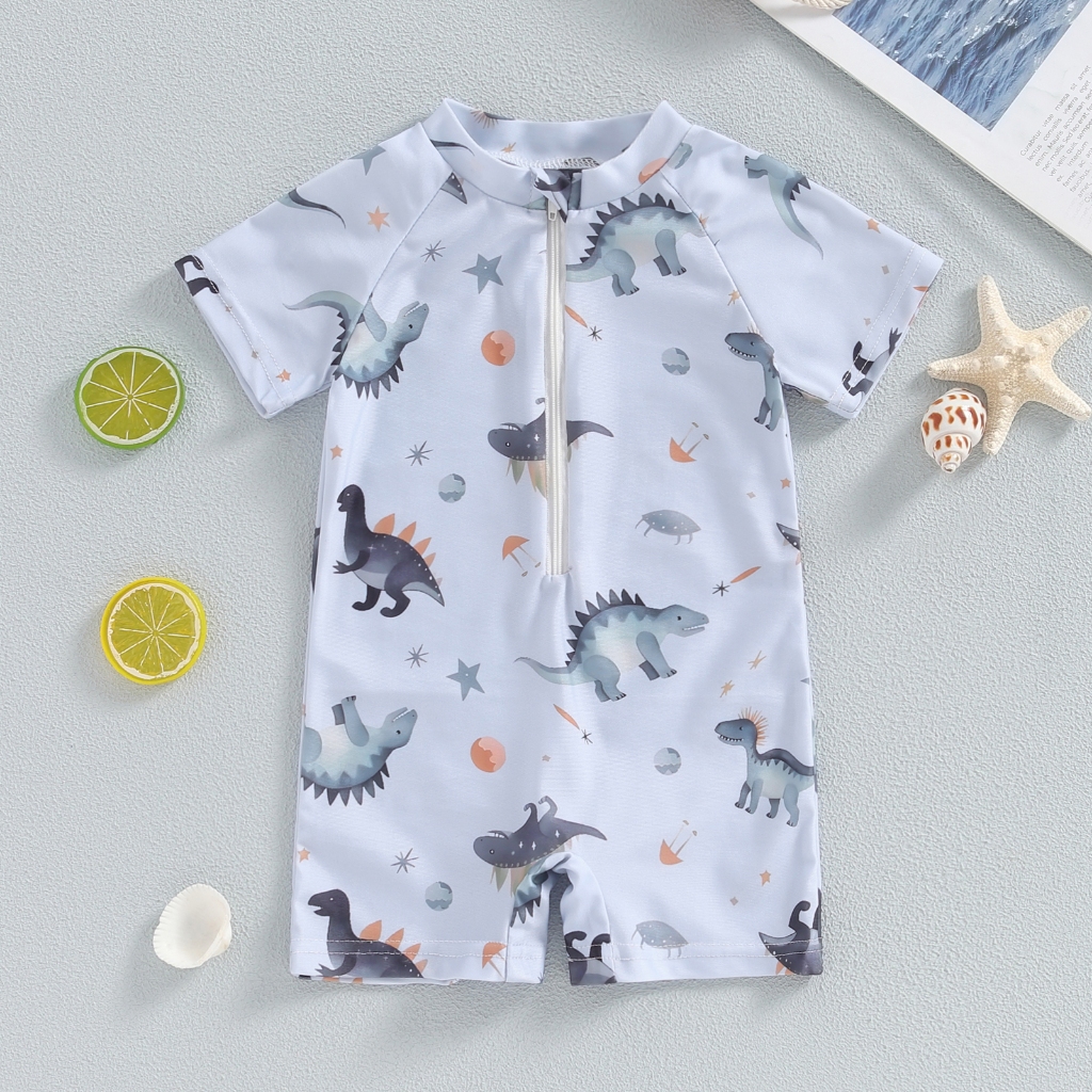 Bộ Đồ Bơi Một Mảnh Tay Ngắn Chống Nắng Có Khóa Kéo In Họa Tiết Màu Nước Dành Cho Bé Trai 0-3 Tuổi