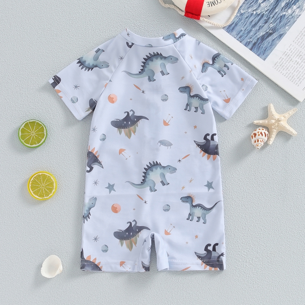 Bộ Đồ Bơi Một Mảnh Tay Ngắn Chống Nắng Có Khóa Kéo In Họa Tiết Màu Nước Dành Cho Bé Trai 0-3 Tuổi