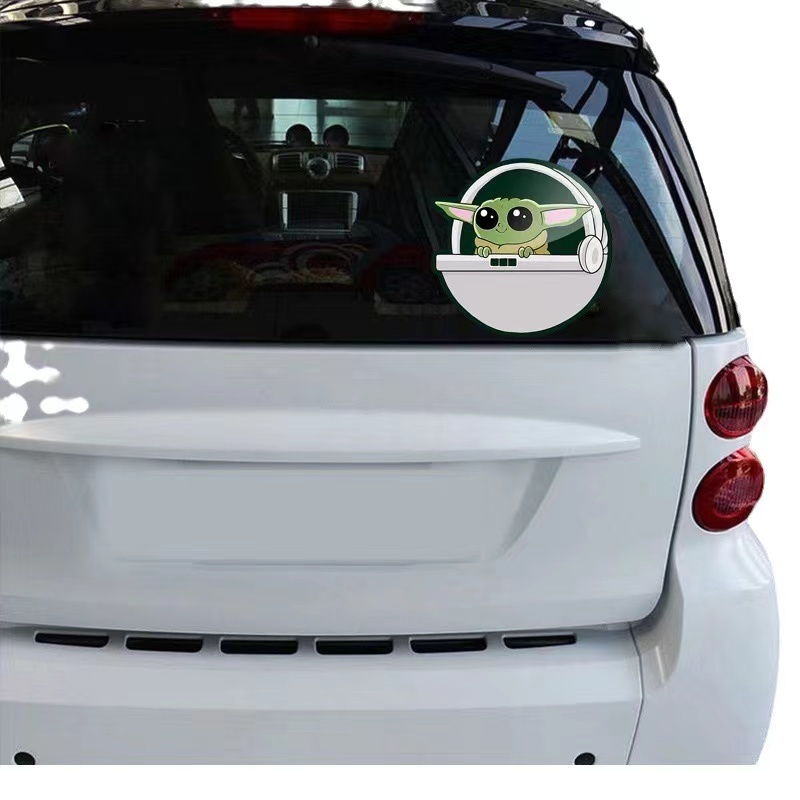 Hl Scratches trên cửa sổ phía sau kính và nhãn dán ô tô chặn miếng dán trang trí xe hơi chống thấm nước Yoda Baby Mandalorian