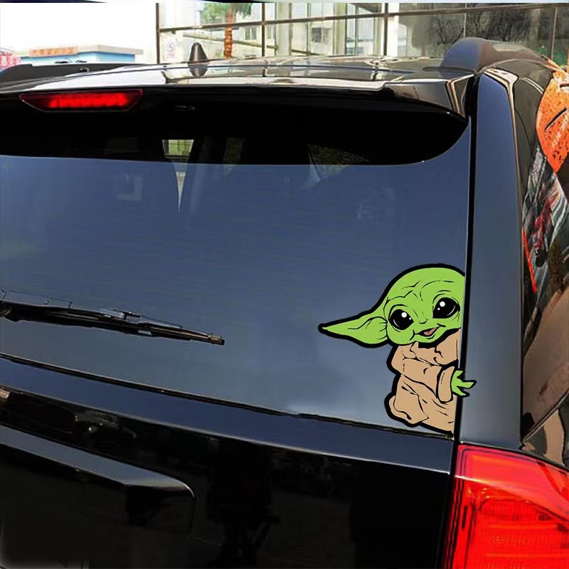 Hl Scratches trên cửa sổ phía sau kính và nhãn dán ô tô chặn miếng dán trang trí xe hơi chống thấm nước Yoda Baby Mandalorian