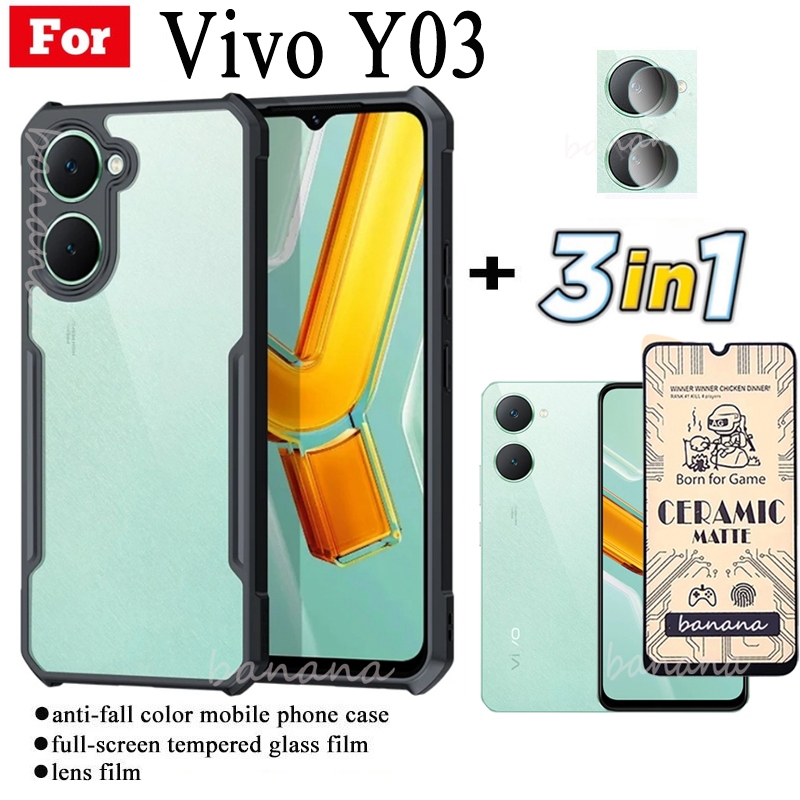 Ốp điện thoại chống sốc 3 trong 1 Vivo Y03 cho Vivo Y02 Y02A Y02T Y2S Y01 Phim mờ bằng gốm + Phim ống kính máy ảnh