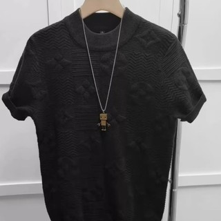 Mùa Xuân Hè Nam Nửa Cổ Cao Cổ Áo Len Đáy Áo Sơ Mi Dày Jacquard Giữa Cổ Áo Len Hợp Thời Trang Nam Dệt Kim H