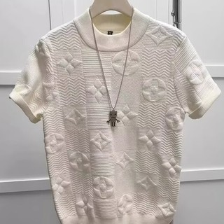 Mùa Xuân Hè Nam Nửa Cổ Cao Cổ Áo Len Đáy Áo Sơ Mi Dày Jacquard Giữa Cổ Áo Len Hợp Thời Trang Nam Dệt Kim H