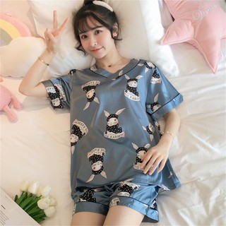 Đồ ngủ nữ pijama lụa cao cấp mặc nhà đẹp tay ngắn siêu cute dễ thương Silk pajamas【LittleStar6】