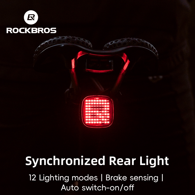 Rockbros Cảm biến phanh tần số tương tự thông minh cho đèn đuôi xe đạp với 12 đèn để đi đêm trên đường cao tốc leo núi