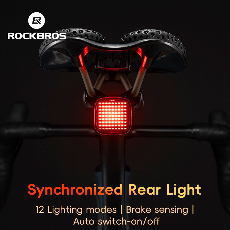 Rockbros Cảm biến phanh tần số tương tự thông minh cho đèn đuôi xe đạp với 12 đèn để đi đêm trên đường cao tốc leo núi
