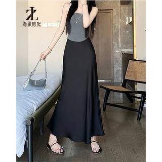 ZHELIHANGFEI Sẵn Sàng 7 Màu Mùa Hè 2024 Phong Cách Mới Váy Đuôi Cá Satin Cao Cấp Váy Giữa Chiều Dài Nữ Váy Satin Đuôi Cá Satin Váy Giữa Chiều Dài Nửa