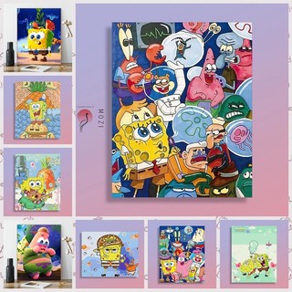 MOZI✨30 * 40cm / 40 * 50cm bọt biển tranh tô màu theo số tranh số hóa tranh sơn dầu số hoá SpongeBob SquarePants Tranh sơn dầu kỹ thuật số diy Tranh hoạt hình tô màu Tranh làm đầy Tranh kỹ thuật số Tranh Acrylic Tranh thủ công Trang trí nhà cửa
