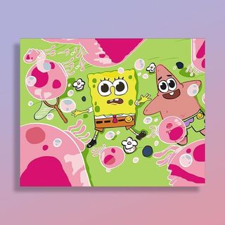 MOZI✨30 * 40cm / 40 * 50cm bọt biển tranh tô màu theo số tranh số hóa tranh sơn dầu số hoá SpongeBob SquarePants Tranh sơn dầu kỹ thuật số diy Tranh hoạt hình tô màu Tranh làm đầy Tranh kỹ thuật số Tranh Acrylic Tranh thủ công Trang trí nhà cửa