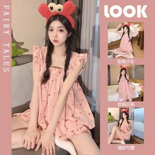 Bộ mặc nhà, Bộ xinh hai dây bèo kèm nơ, chun bản to mềm, chất đũi gân mềm mát cho nữ Pajamas【LittleStar6】
