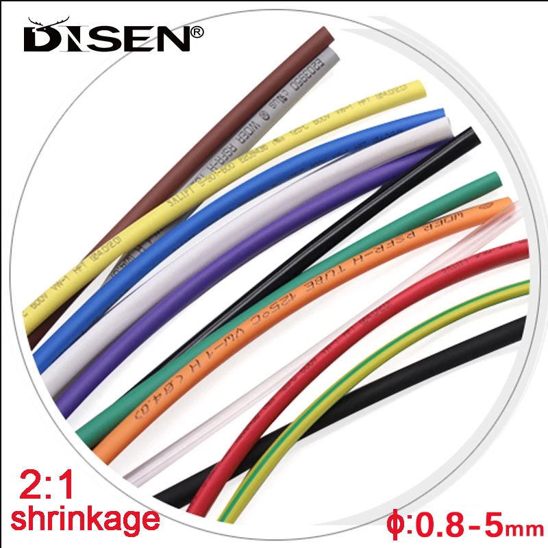 5 Mét Đen Đỏ Trắng Vàng Xanh Xanh Trong Suốt Ống Co Nhiệt 2: 1 Phân Loại Ống Polyolefin Cáp Ô Tô Tay Bọc Dây Dia 0.8-5mm