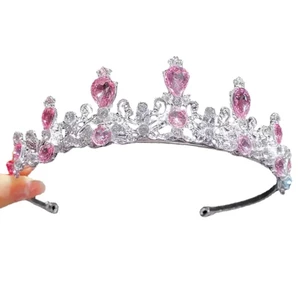 Smallbrainssuper 2023 Phụ Nữ Mới Bé Gái Màu Bạc Vương Miện Mũ Pha Lê Hàn Quốc Tiara Thời Trang Sinh Nhật Kim Cương Giả Vương Miện Phụ Kiện Tóc SBS