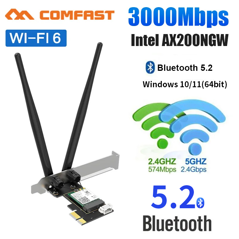 Wif6 pcie wifi card Inter AX200 AX3000 bluetooth5.2 Thẻ wifi tốc độ cao ...