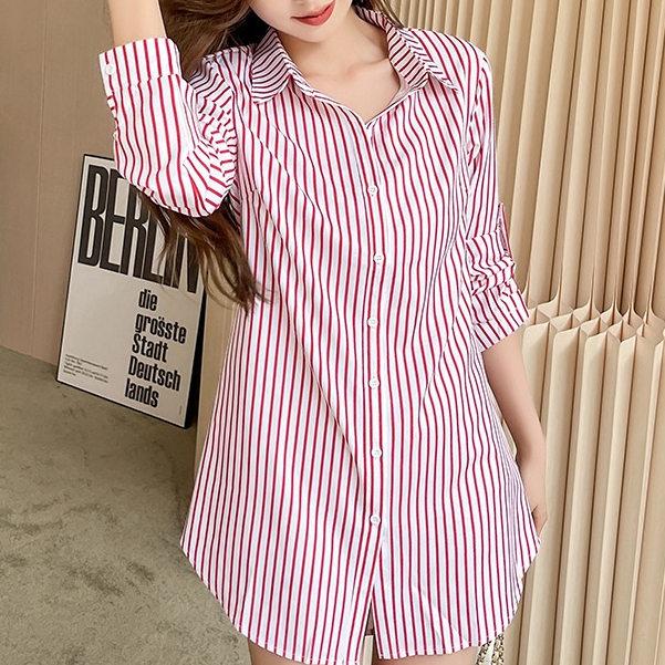 6 màu S-5XL sọc đen Mới trắng Áo sơ mi nữ dài tay Slim trắng đen đỏ vàng Kaki cà phê