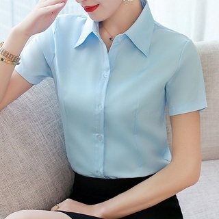 Của Tôi 4 Màu size m10XL 4 Màu Tay Ngắn Mới Trắng Đen Hồng Xanh Áo Sơ Mi Nữ Slim Chuyên Nghiệp Áo Sơ Mi
