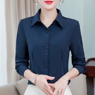 5xl Màu Sắc Một Nút Tùy Chọn Dài Tay Áo Sơ Mi Trắng Nữ Công Sở Chuyên Nghiệp Size Lớn Áo Sơ Mi Trắng Màu Tím