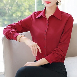 5xl Màu Sắc Một Nút Tùy Chọn Dài Tay Áo Sơ Mi Trắng Nữ Công Sở Chuyên Nghiệp Size Lớn Áo Sơ Mi Trắng Màu Tím