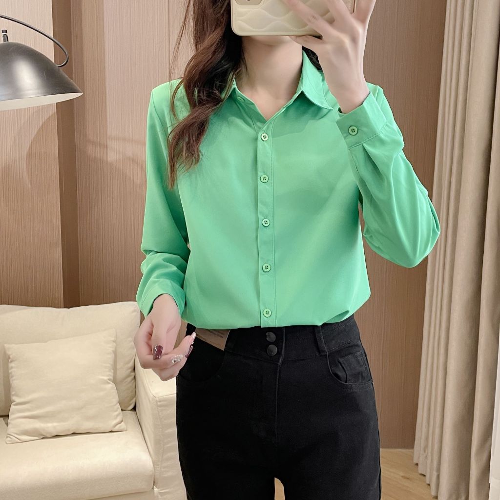 6 màu s-5xl Xanh Mới Trắng Áo Sơ Mi Nữ Tay Dài Đáy Mỏng Phù Hợp Với Chuyên Nghiệp