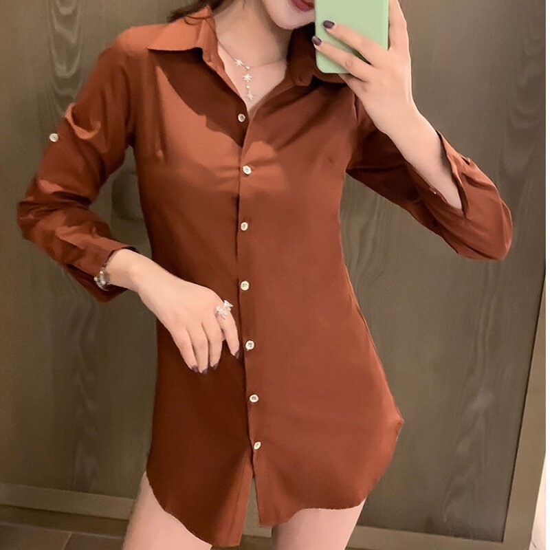 10 màu s-xxl Slim Red Áo Sơ Mi Xanh Nữ Tay Dài Công Sở Mặc Quần Áo Làm Việc Chính Thức Kích Thước Lớn Áo Sơ Mi