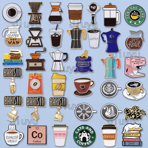 100 Kiểu Máy Pha Cà Phê Men Trâm Cà Phê Đậu Máy Xay Cà Phê Ấm Siêu Tốc Túi Cốc Barista Huy Hiệu Punk Ve Áo Bộ Sưu Tập Cà Phê Pin Trang Sức Quà Tặng