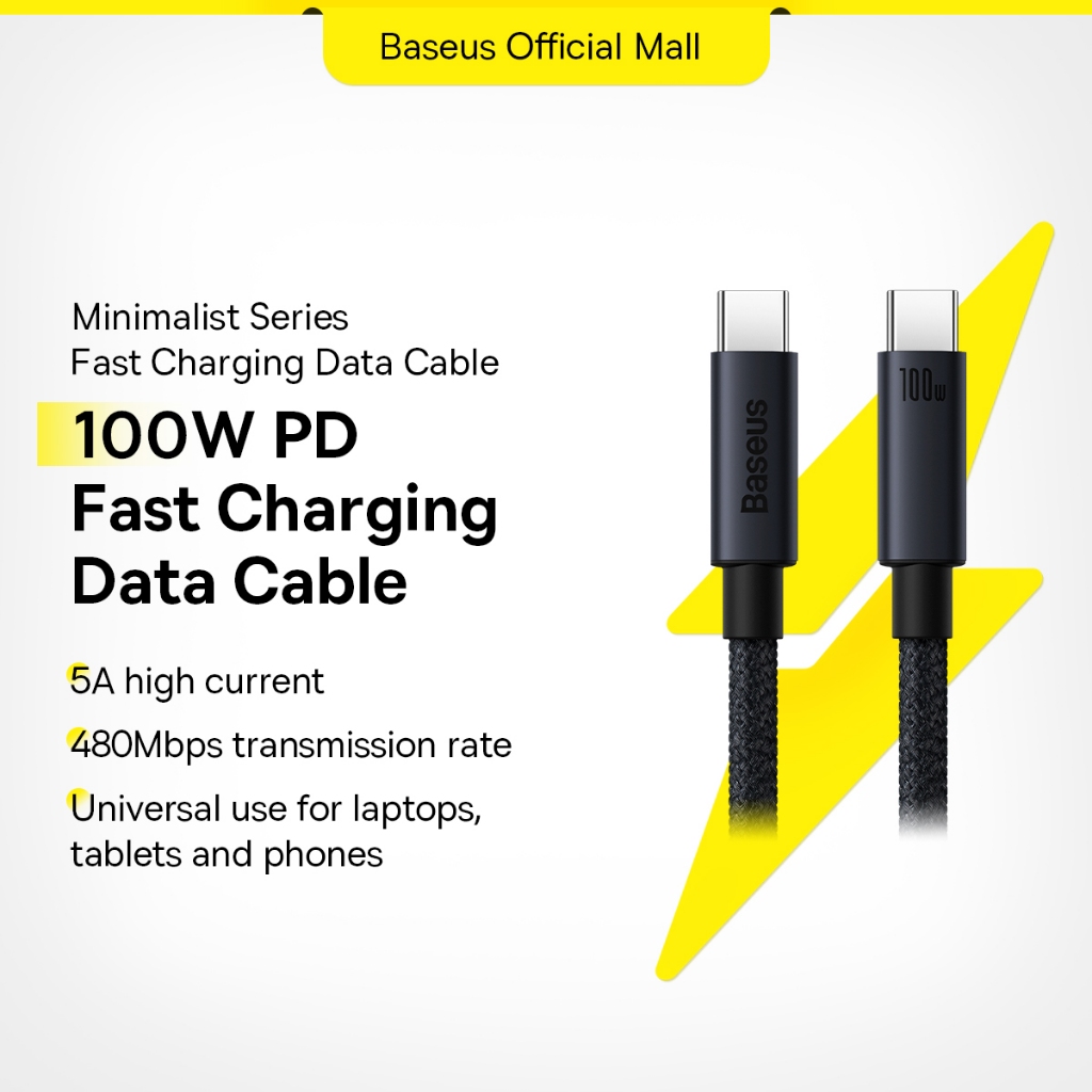 Cáp sạc nhanh BASEUS PD 100W USB-C sang Type-c thích hợp cho Phone 15 Xiaomi Samsung MacBook iPad