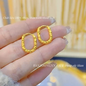 Bông tai titan cao cấp nữ mạ vàng 24k không gỉ thiết kế hoạ tiết lấp lánh thời trang trẻ trung phong cách hàn quốc