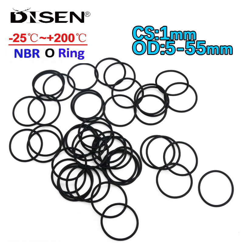10 Chiếc NBR O Vòng Niêm Phong Gioăng Độ Dày CS 1mm OD 5 ~ 55mm Đen Nitrile Butadiene Cao Su Miếng Đệm Chống Dầu Máy Giặt Hình Tròn