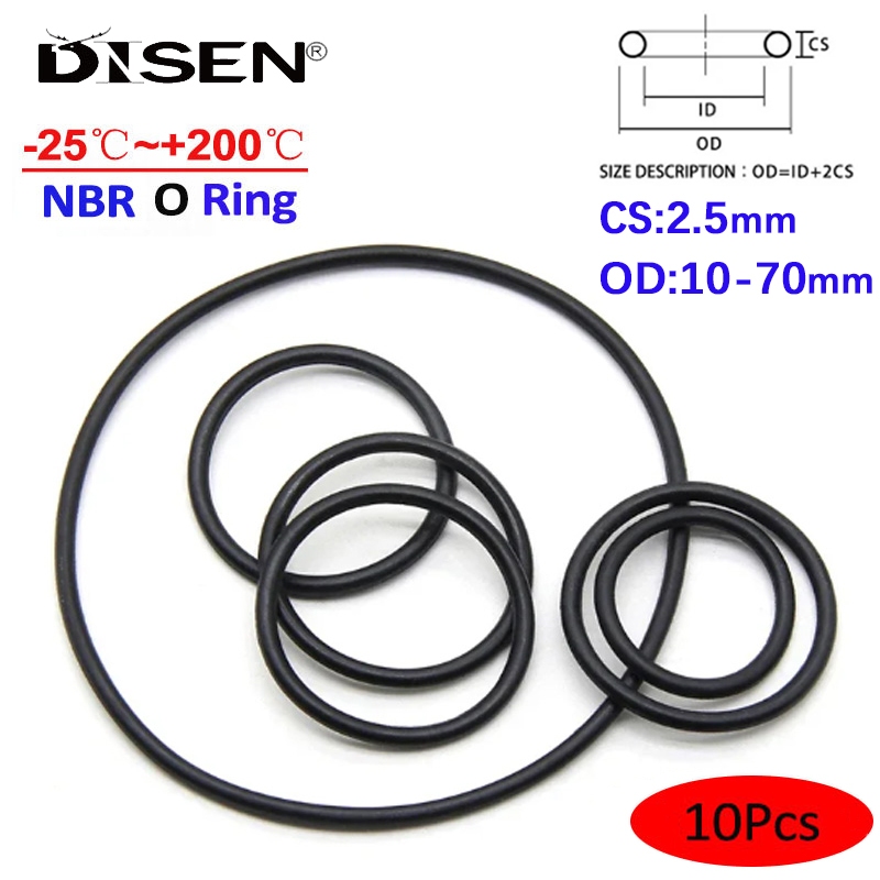 10 Chiếc CS 2.5 Mm Cao Su O Vòng Niêm Phong Vòng Đệm Vòng Đệm Cho Ô Tô Ống Nước Vòi Sửa Chữa Nước Chống Dầu NBR O-Ring OD 10 ~ 70mm