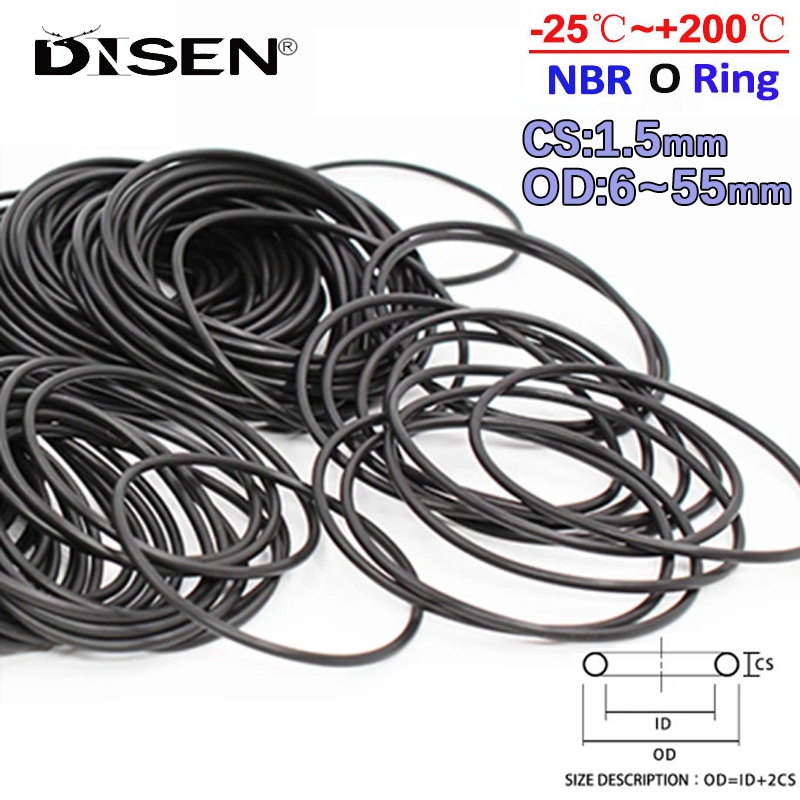 Vòng đệm vòng đệm NBR màu đen CS 1.5mm Nitrile Butadiene Cao su Oring Washer OD 6mm ~ 55mm Chống mài mòn Chống nước