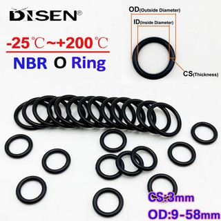 Nbr O-Ring Nitrile Cao su màu đen Vòng chữ O chống mài mòn và chống nước NBR O Vòng đệm dày CS 3mm OD 9 ~ 58mm