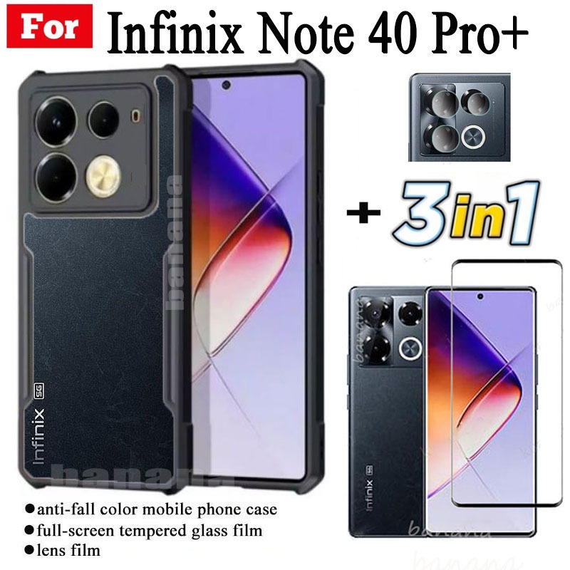 Ốp điện thoại di động chống rơi 3in1 Infinix Note 40 Pro + cho Infinix Note 40 Pro 4G Note40 Pro 5G Spark 20 Pro + Phim kính cường lực + Phim ống kính
