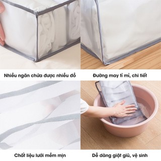 Hộp Vải Lưới Đựng Đồ Lót, Tất Vớ Nhiều Ngăn Khay Xếp Chia Ô Đựng Đồ Để Tủ Quần Áo【Chiosala12】
