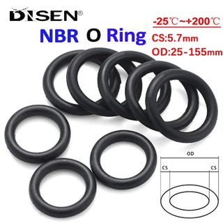 Đen Nitrile Cao Su Silicon Tròn Độ Dày CS 5.7mm OD 25mm ~ 155mm Sửa Chữa Vòi Niêm Phong Van Máy Chống Thấm Nước Gioăng Chịu Dầu