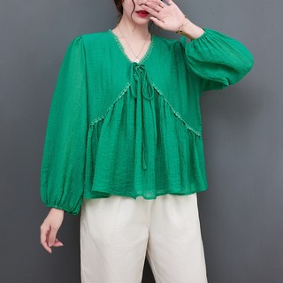 Hàng Mới Về Áo Chiffon Cổ Chữ V Xếp Ly Tay Dài Dáng Rộng Phong Cách Hàn Quốc Dành Cho Nữ Hàng Mới