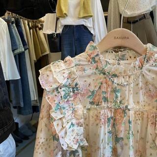 Phong Cách Hàn Quốc Nữ Nữ Rời Cổ Tròn Ruffle Xếp Ly Thêu Hoa Dài Tay Áo Sơ Mi Áo Baju Baju Wanita Lengan Panjang Kemeja