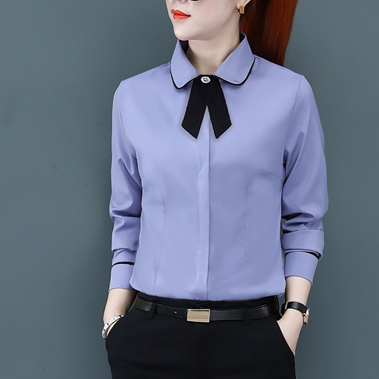 Áo Sơ Mi Tay Dài Màu Hồng / Xanh Dương Cỡ Lớn Thời Trang Công Sở Thanh Lịch Cho Nữ
