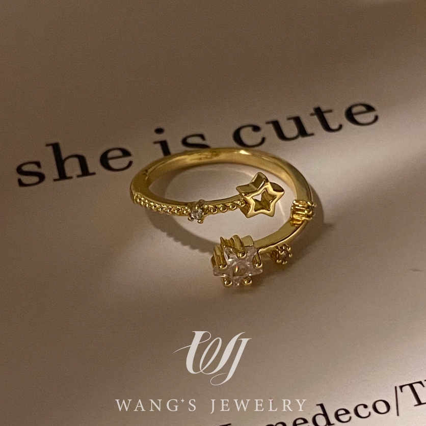Wj [star Wish] nhẹ nhàng sang trọng khí chất phù hợp với nhẫn zirconia ngôi sao thiết kế thích hợp cảm giác nhẫn ngón tay tinh tế cá tính