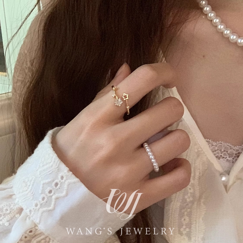 Wj [star Wish] nhẹ nhàng sang trọng khí chất phù hợp với nhẫn zirconia ngôi sao thiết kế thích hợp cảm giác nhẫn ngón tay tinh tế cá tính