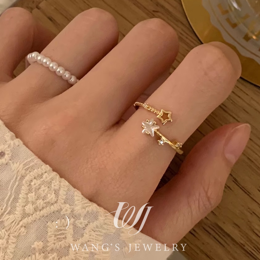 Wj [star Wish] nhẹ nhàng sang trọng khí chất phù hợp với nhẫn zirconia ngôi sao thiết kế thích hợp cảm giác nhẫn ngón tay tinh tế cá tính