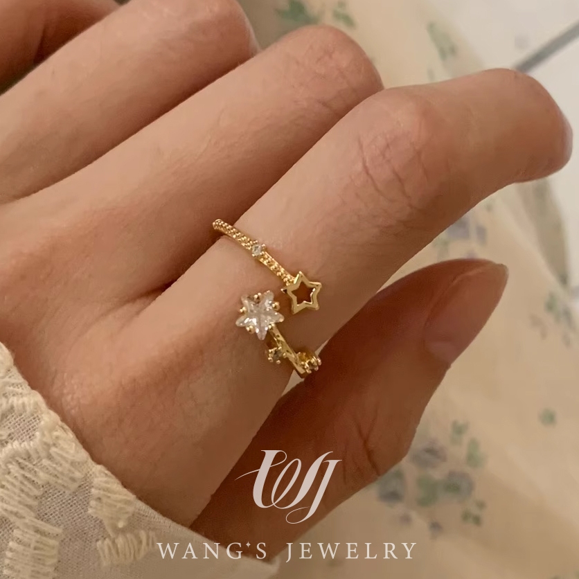 Wj [star Wish] nhẹ nhàng sang trọng khí chất phù hợp với nhẫn zirconia ngôi sao thiết kế thích hợp cảm giác nhẫn ngón tay tinh tế cá tính