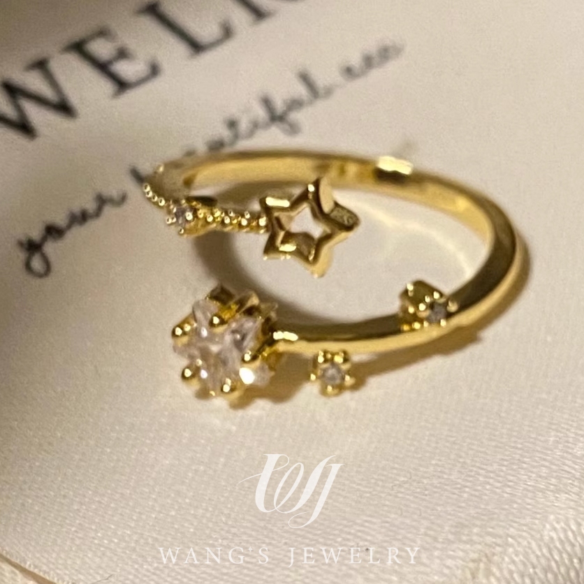 Wj [star Wish] nhẹ nhàng sang trọng khí chất phù hợp với nhẫn zirconia ngôi sao thiết kế thích hợp cảm giác nhẫn ngón tay tinh tế cá tính